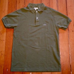 Army Green Lacoste pique collared shirt